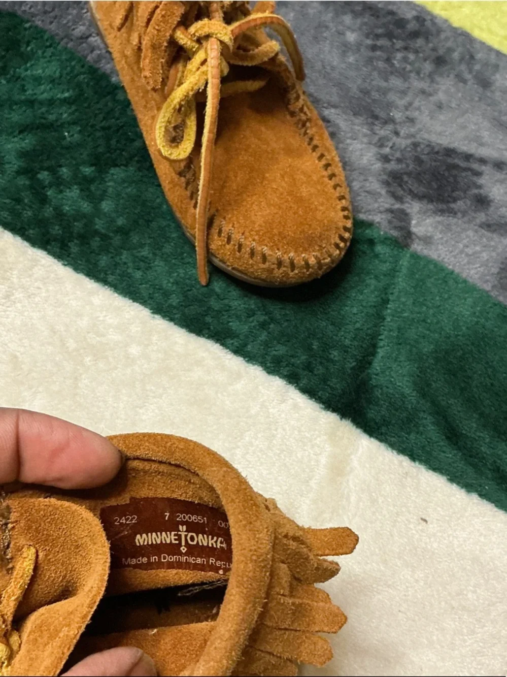Minnetonka Kids Orange Suede Fringe Moccasins Size 7